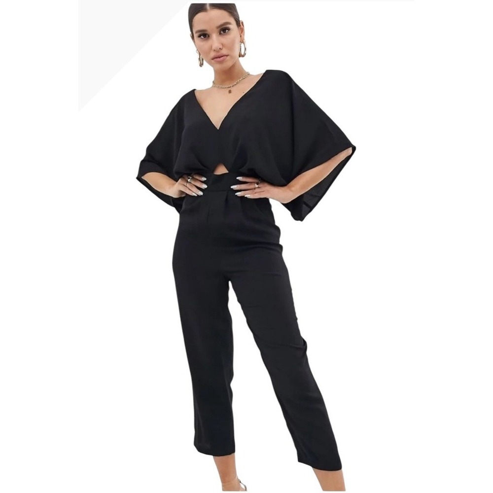 ASOS Jumpsuit Women 4 Black Kimono‎ Sleeve Peg Leg Cutout V Neck Gothic Party